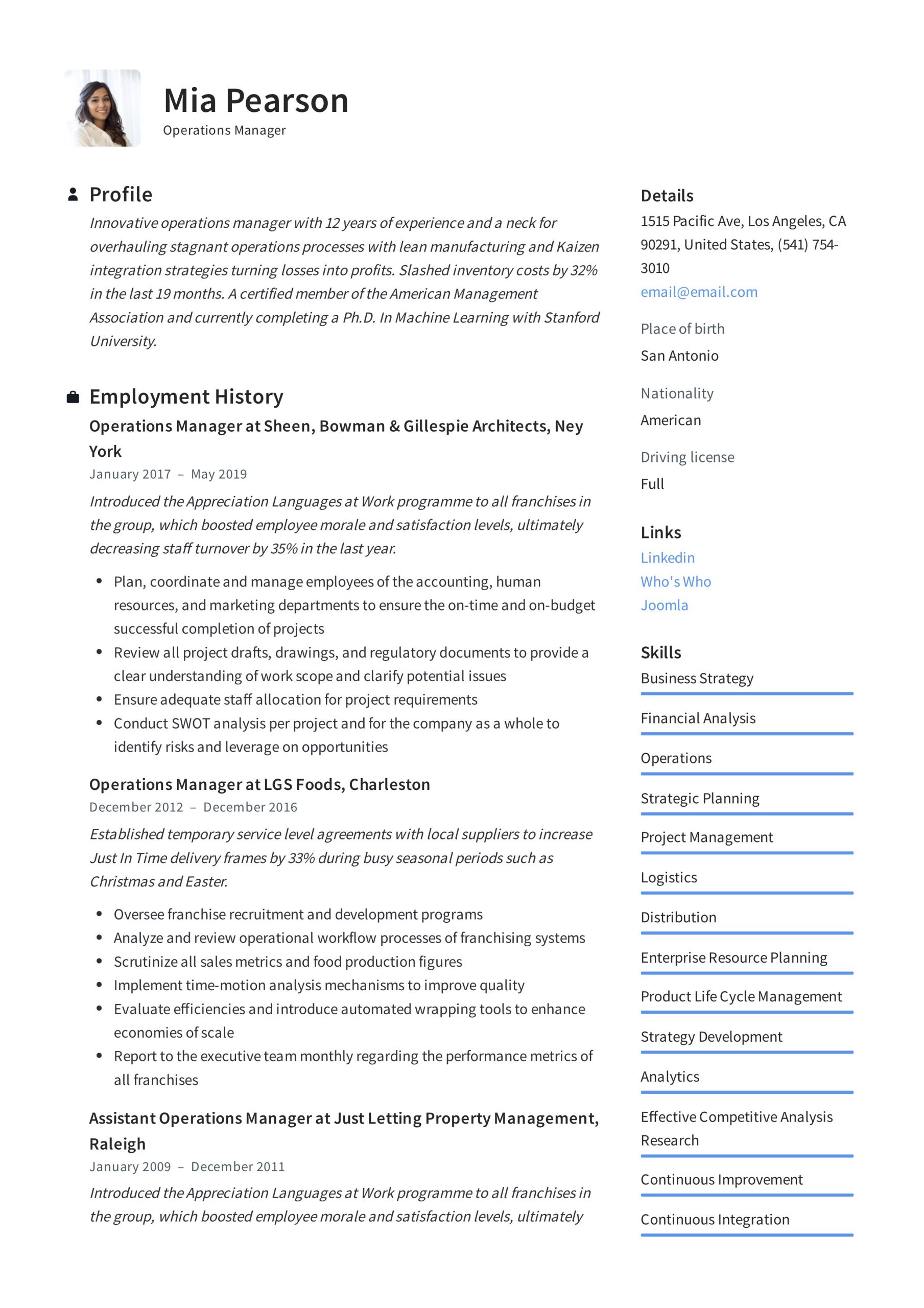 Operations Manager Job Description Resume Sample Operations Manager Resume & Writing Guide  12 Examples Pdf