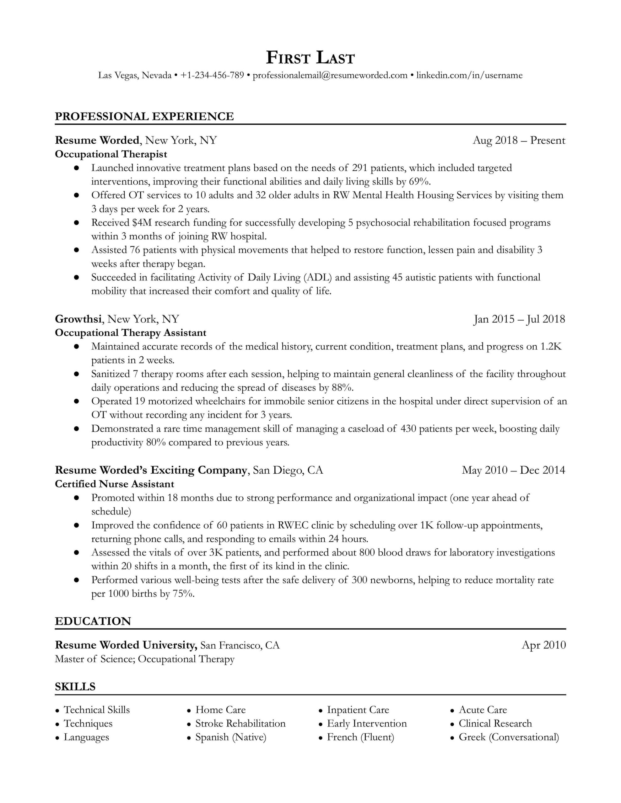 Prn Occupational therapy assistant Resume Sample Registered Nurse Resume Example for 2022 Resume Worded