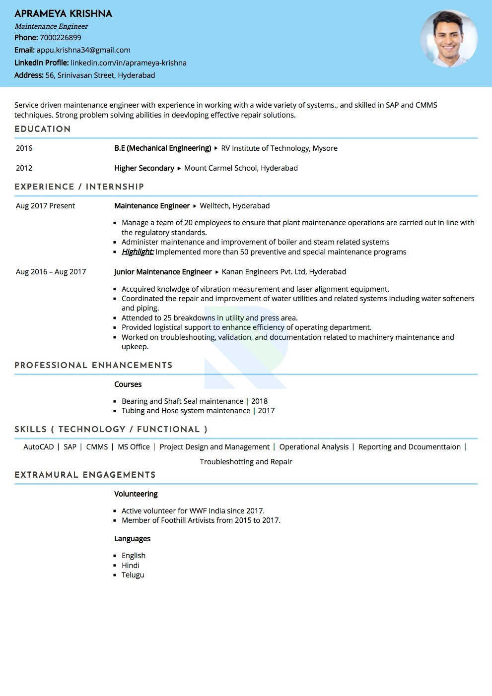 Process Plant Mechanical Maintenance Engineer Sample Resume Sample Resume Of Maintanance Engineer with Template & Writing …