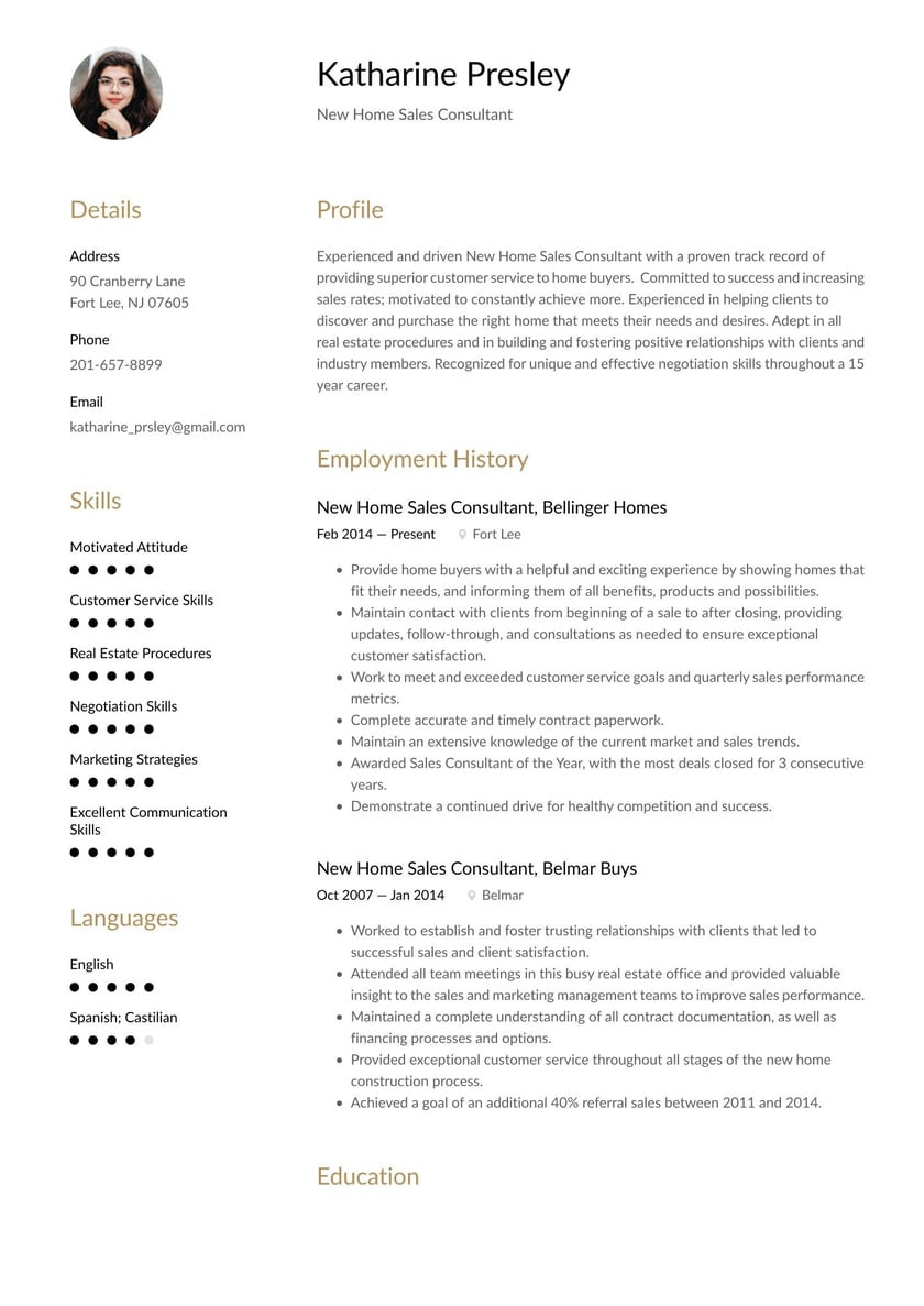 Real Estate Sales Consultant Resume Sample New Home Sales Consultant Resume Example & Writing Guide Â· Resume.io