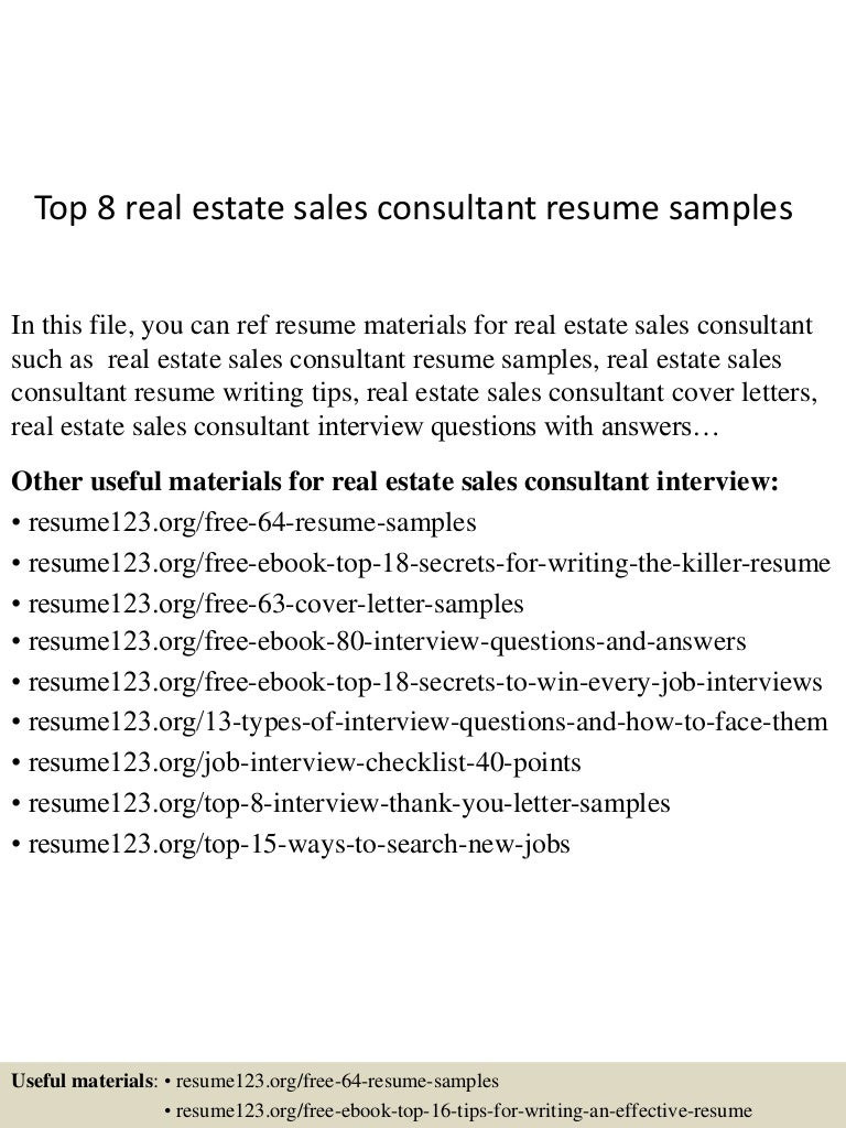 Real Estate Sales Consultant Resume Sample top 8 Real Estate Sales Consultant Resume Samples