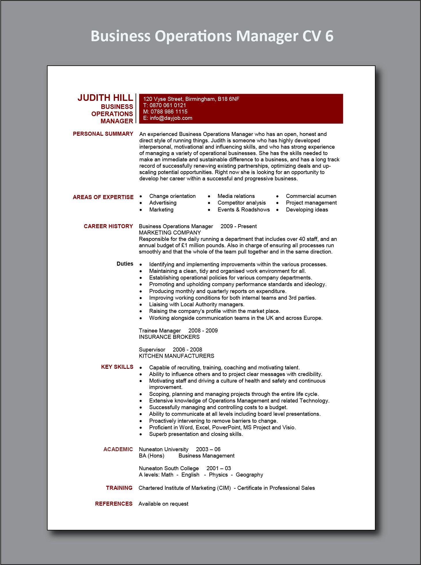 Resume for Director Of Operations Sample Job Description Business Operations Manager Cv 6 Example Manager Resume, Resume …