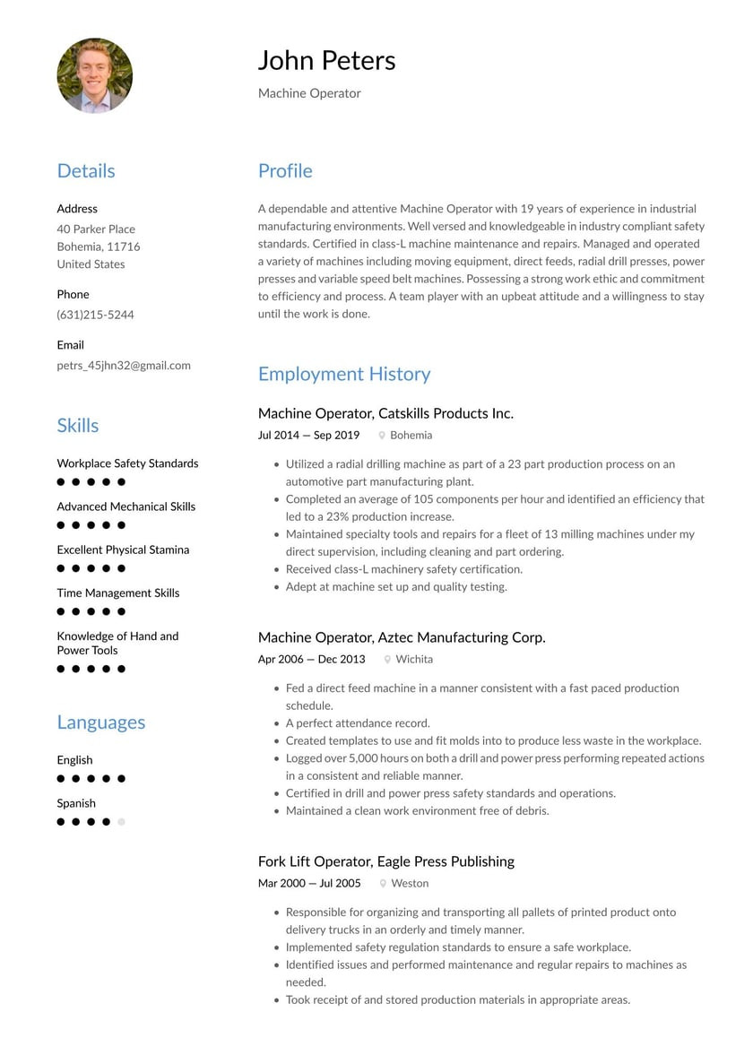 Resume Sample for A Machine Operator Machine Operator Resume Examples & Writing Tips 2022 (free Guide)