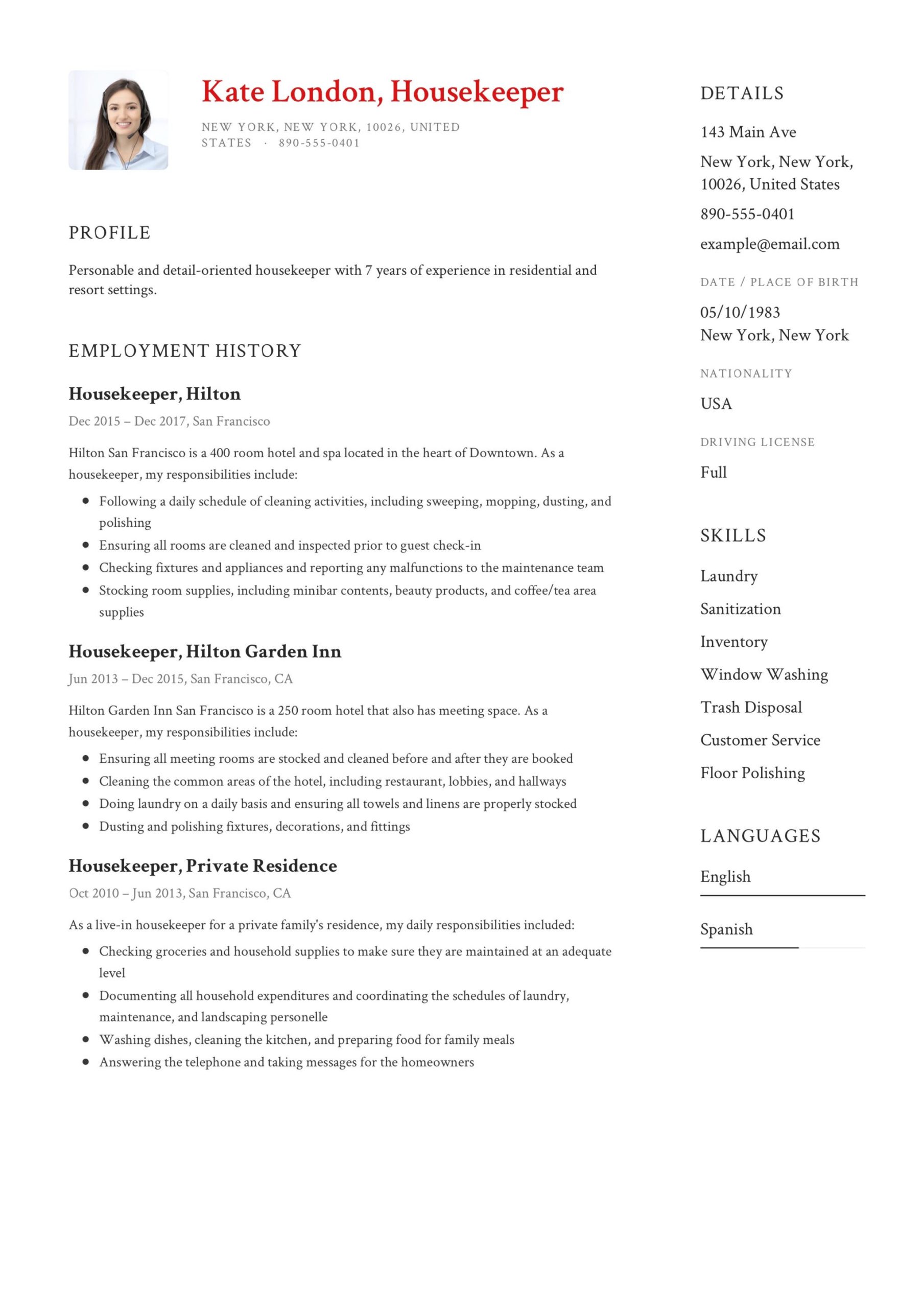 Resume Sample for A Nanny Housekeeper Housekeeper Resume Examples & Guide Pdf’s 2022