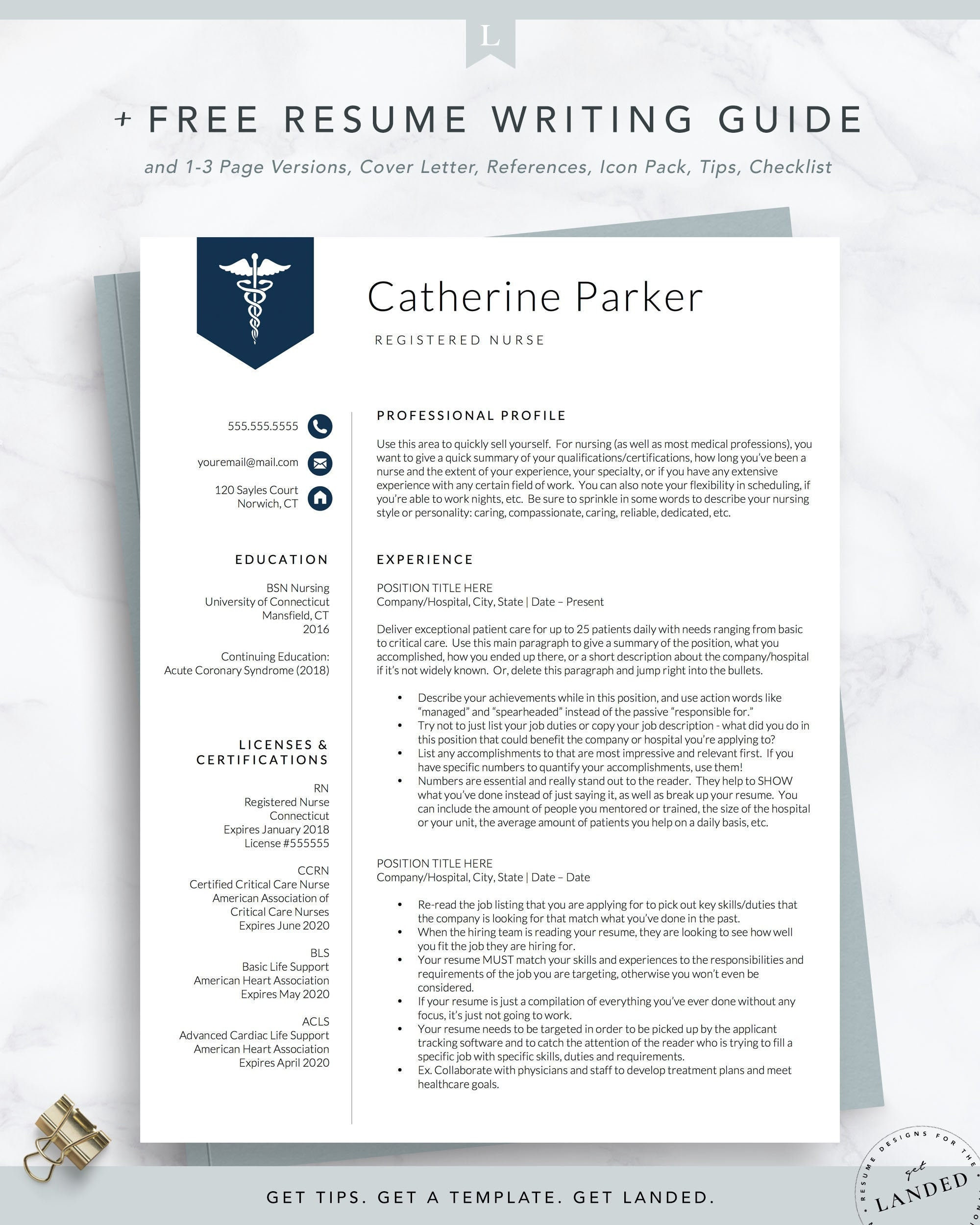 Resume Sample for A New Rn Nursing Resume Template for Word & Pages Nurse Resume Doctor – Etsy.de