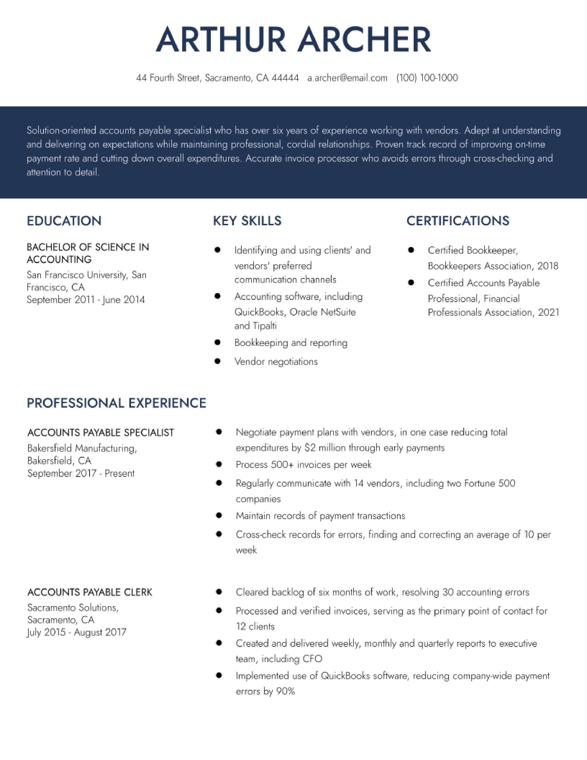 Resume Sample for A P Clerk Manufacturing Accounts Payable Specialist Resume Examples In 2022 …