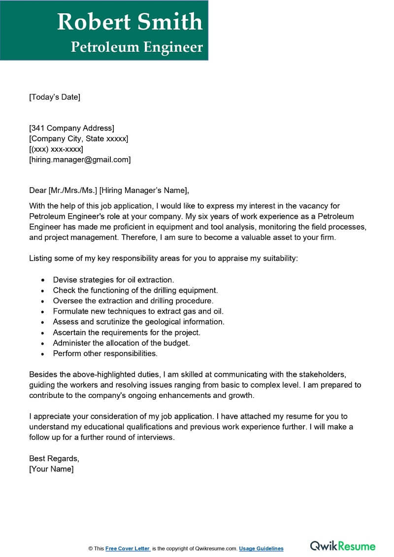 Resume Sample for A Petroleum Engineer Petroleum Engineer Cover Letter Examples – Qwikresume