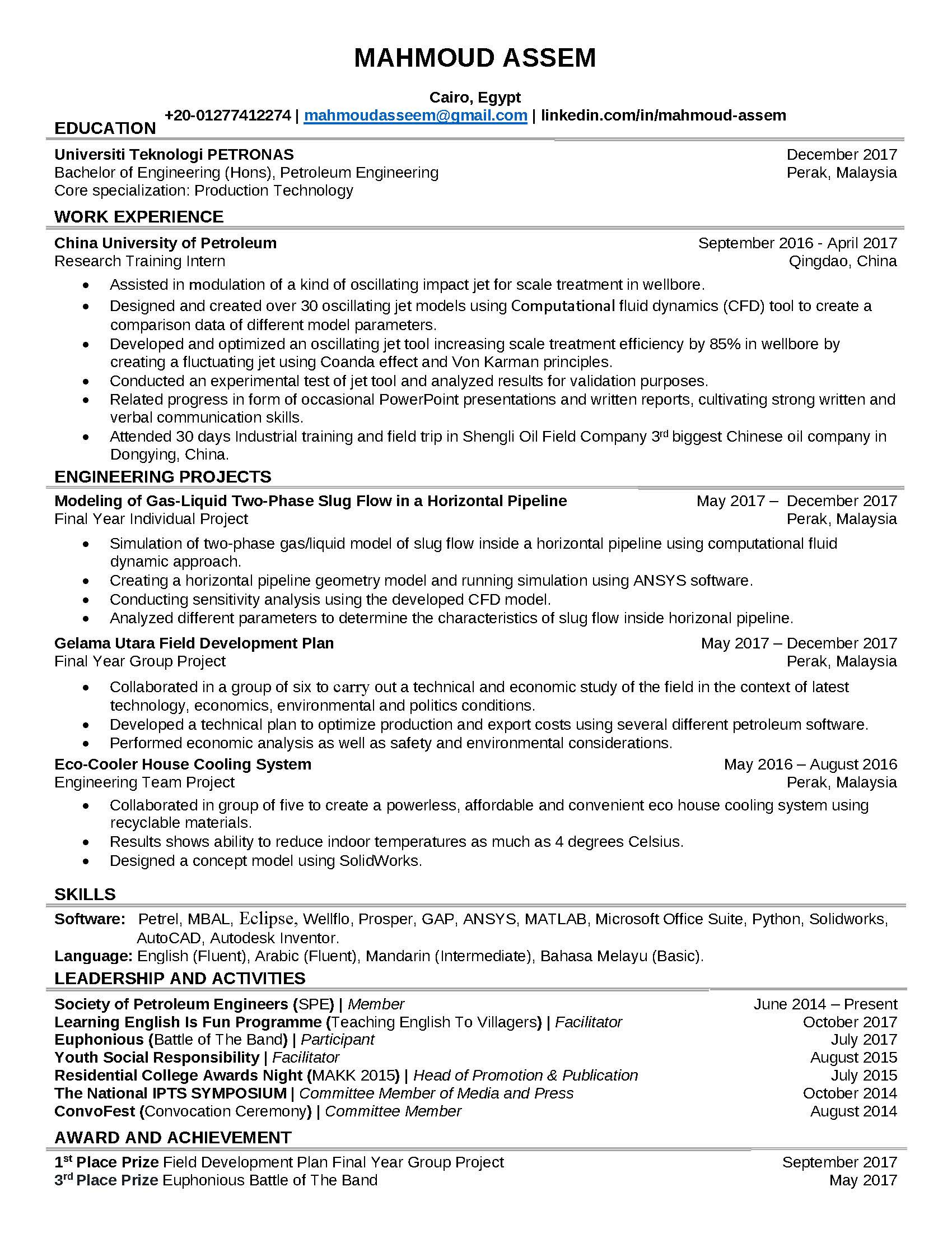Resume Sample for A Petroleum Engineer Petroleum Engineering Fresh Graduate 1st Draft Resume, Would Like …