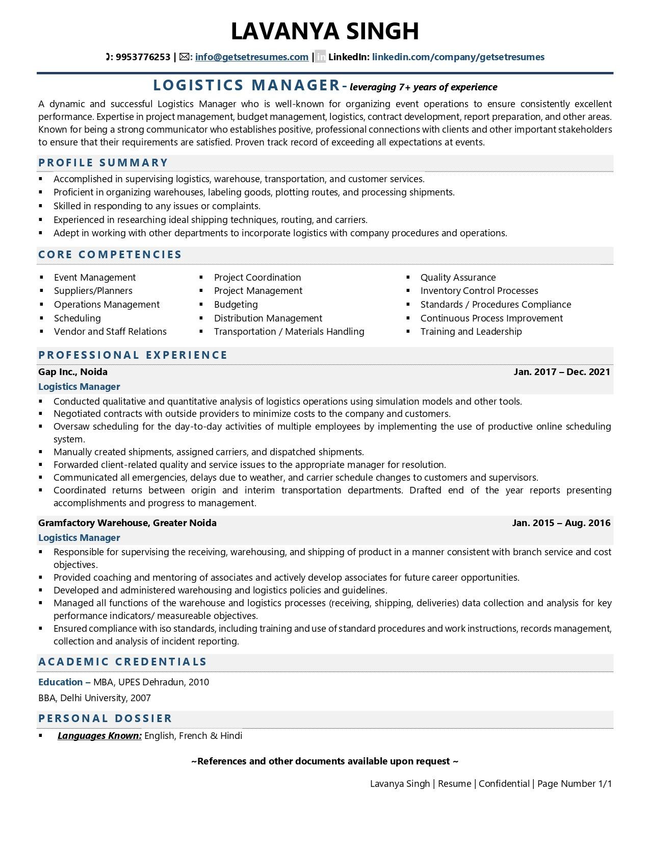 Resume Sample for Shipping and Receiving Manager Logistics Manager Resume Examples & Template (with Job Winning Tips)