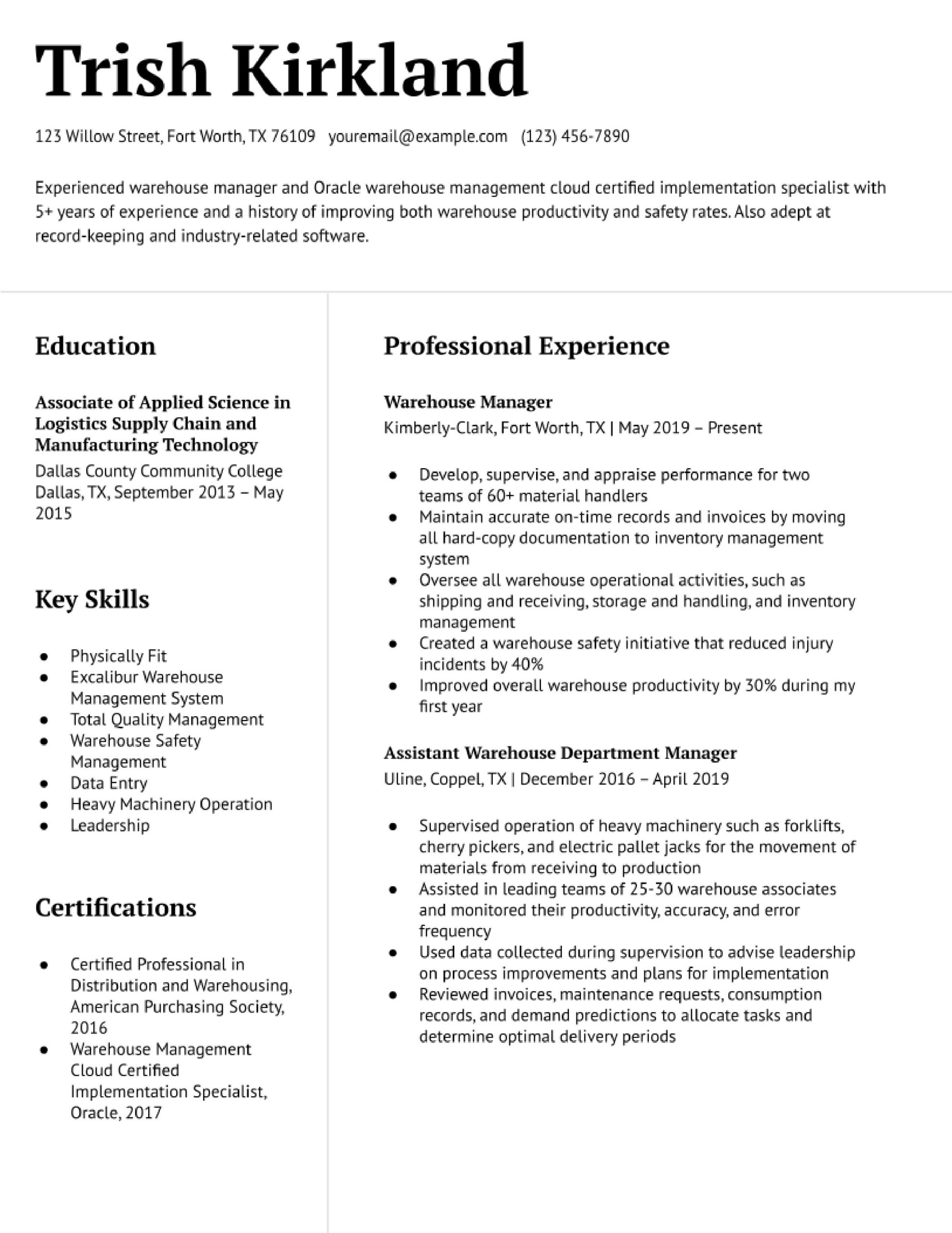 Resume Sample for Shipping and Receiving Manager Warehouse Manager Resume Examples In 2022 – Resumebuilder.com