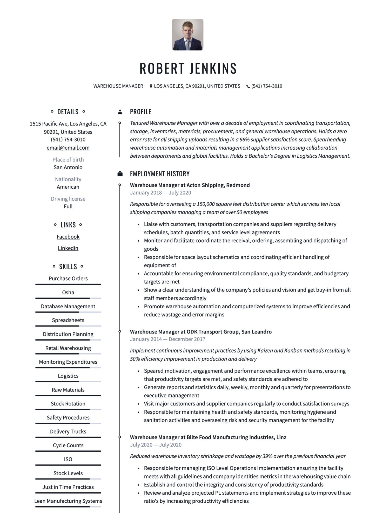Resume Sample for Shipping and Receiving Manager Warehouse Manager Resume & Writing Guide  18 Templates