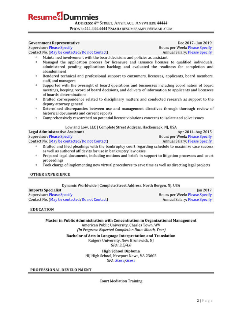 Resume Samples In Outline format Federal Applications attorney Federal Resume Example Resume4dummies