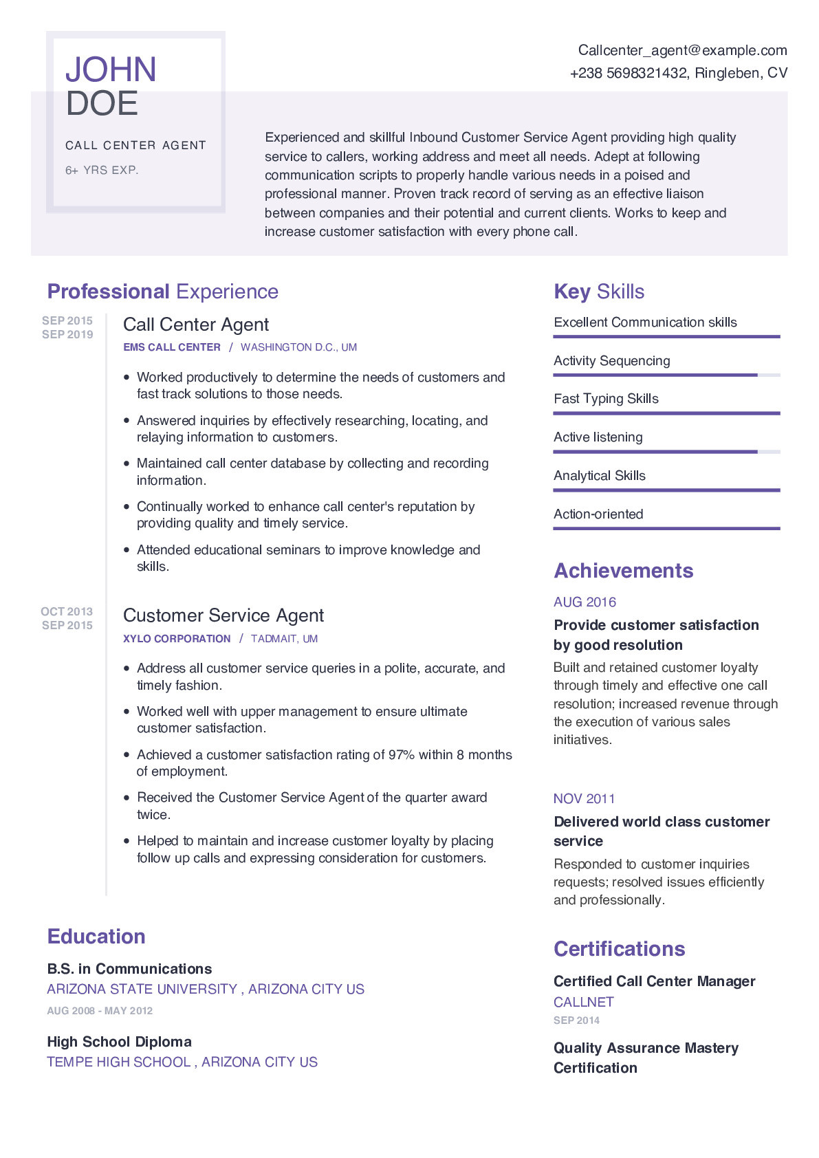 Sales Resume Samples Call Center Agent Call Center Agent Resume Example with Content Sample Craftmycv
