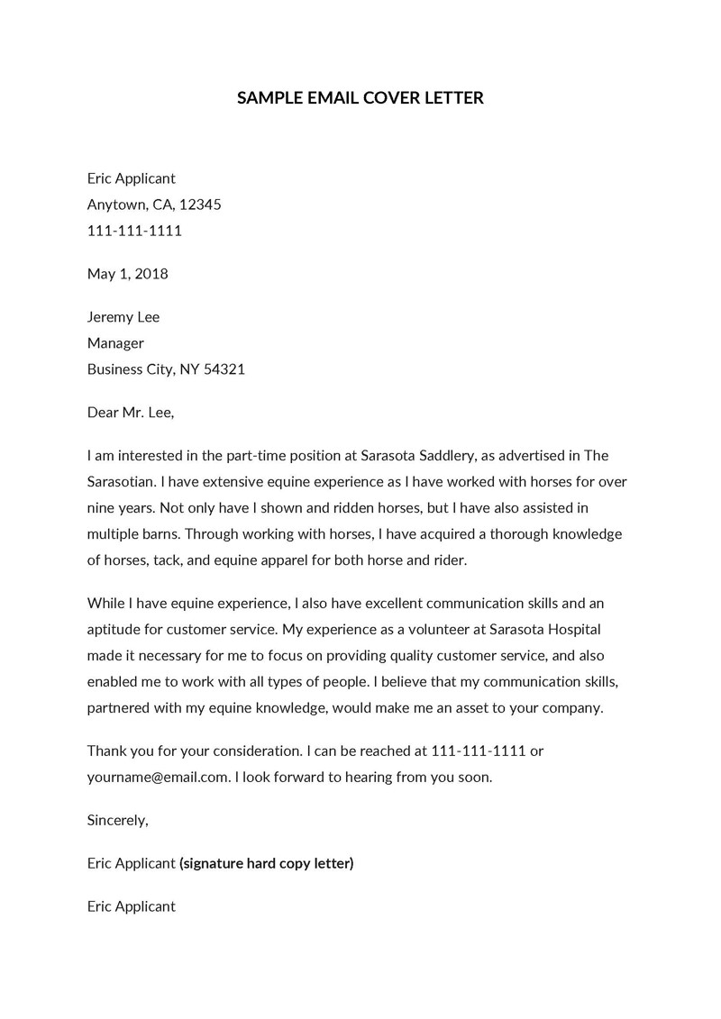 Sample Cover Letter and Resume Via Email 32 Email Cover Letter Samples How to Write (with Examples)