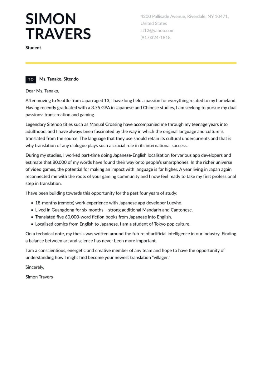 Sample Cover Letter for Academic Resume Student Cover Letter Examples & Expert Tips [free] Â· Resume.io