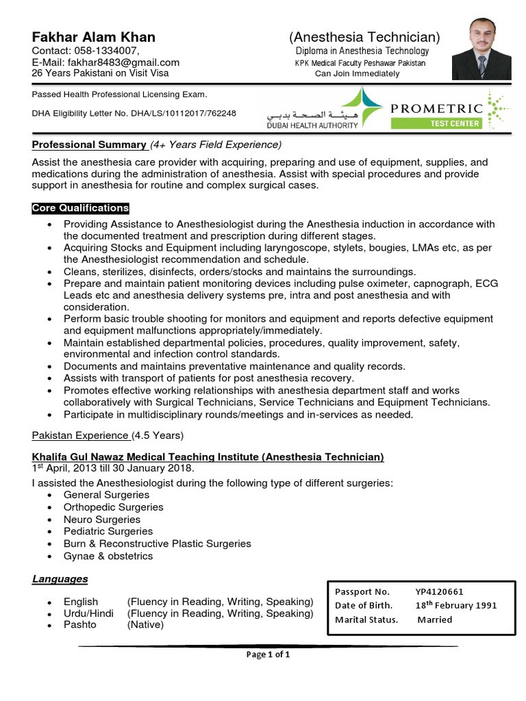 Sample Cover Letter for Anesthesia Technician No Resume Anesthesia Technician Cv Pdf Surgery Anesthesia