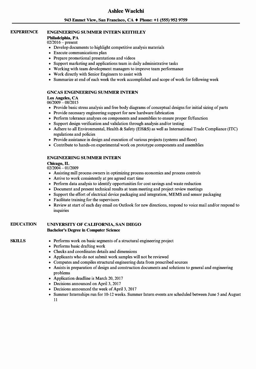 Sample Engineering Student Resume for Internship A Collection Of Resume Summary Examples for Engineering