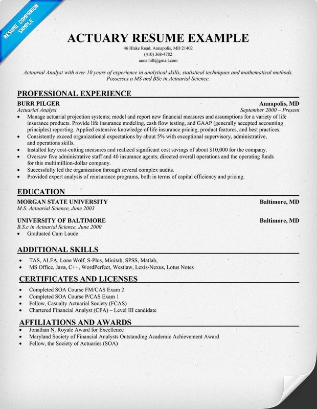 Sample Entry Level Actuarial Science Resume Actuary Resume