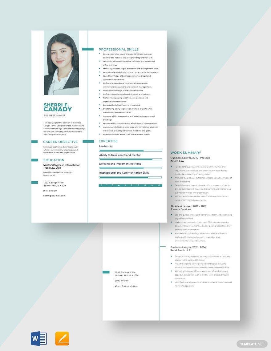 Sample General Resume for Peco Peco Business Lawyer Resume Template – Word, Apple Pages Template.net