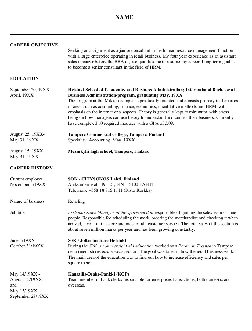 Sample Objectives for Resume Human Resources Hr Resume – 15lancarrezekiq Examples, format, Sample Examples