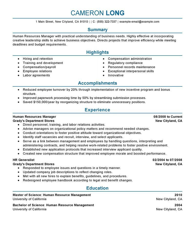 Sample Objectives for Resume Human Resources Human Resources Manager Resume Examples Human Resources Resume …