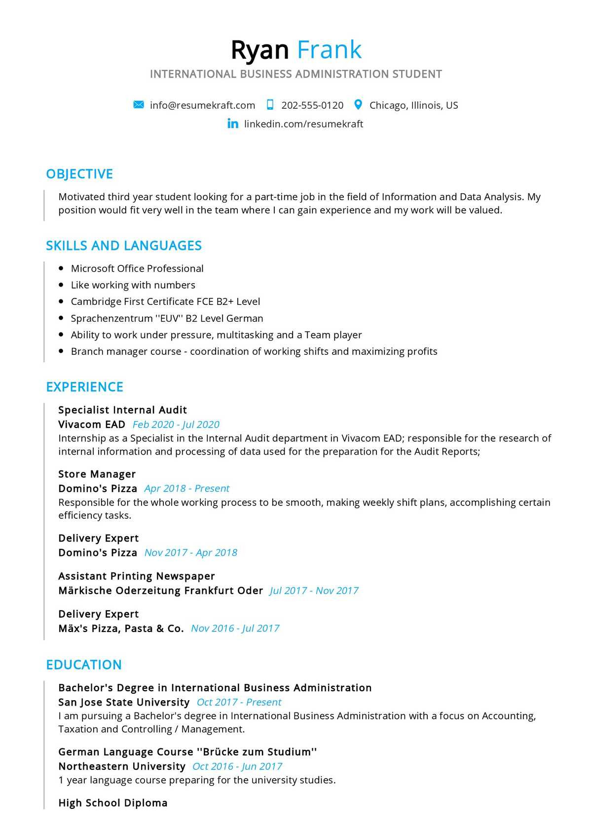Sample Objectives for Resume with Bachelor S Degree Sample Business Student Resume Sample 2022 Writing Tips – Resumekraft