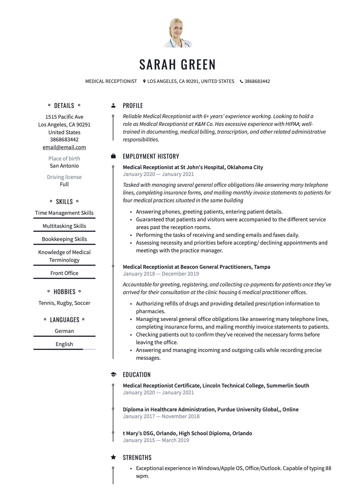 Sample Objectives for Resumes In Healthcare Medical Receptionist Resume & Guide  20 Examples