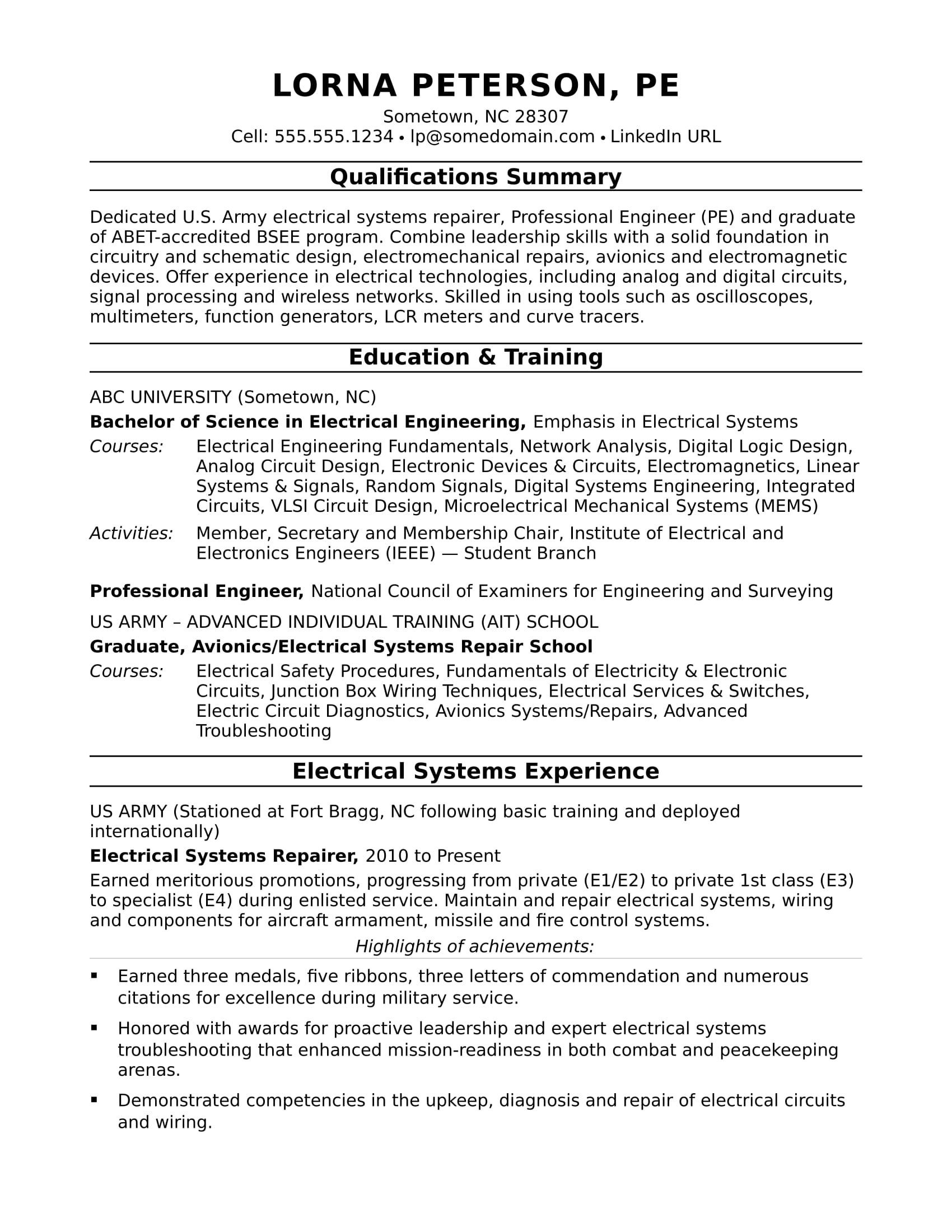 Sample Of Fresh Graduate Electrical Engineer Resume for Building Industry View This Electrical Engineer Resume Sample to See How You Can …