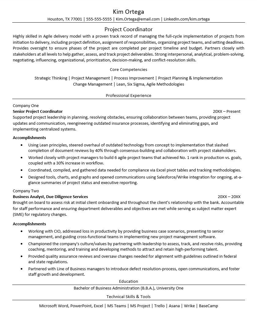 Sample Of Functional Resume for Program Coordinator Project Coordinator Resume Monster.com