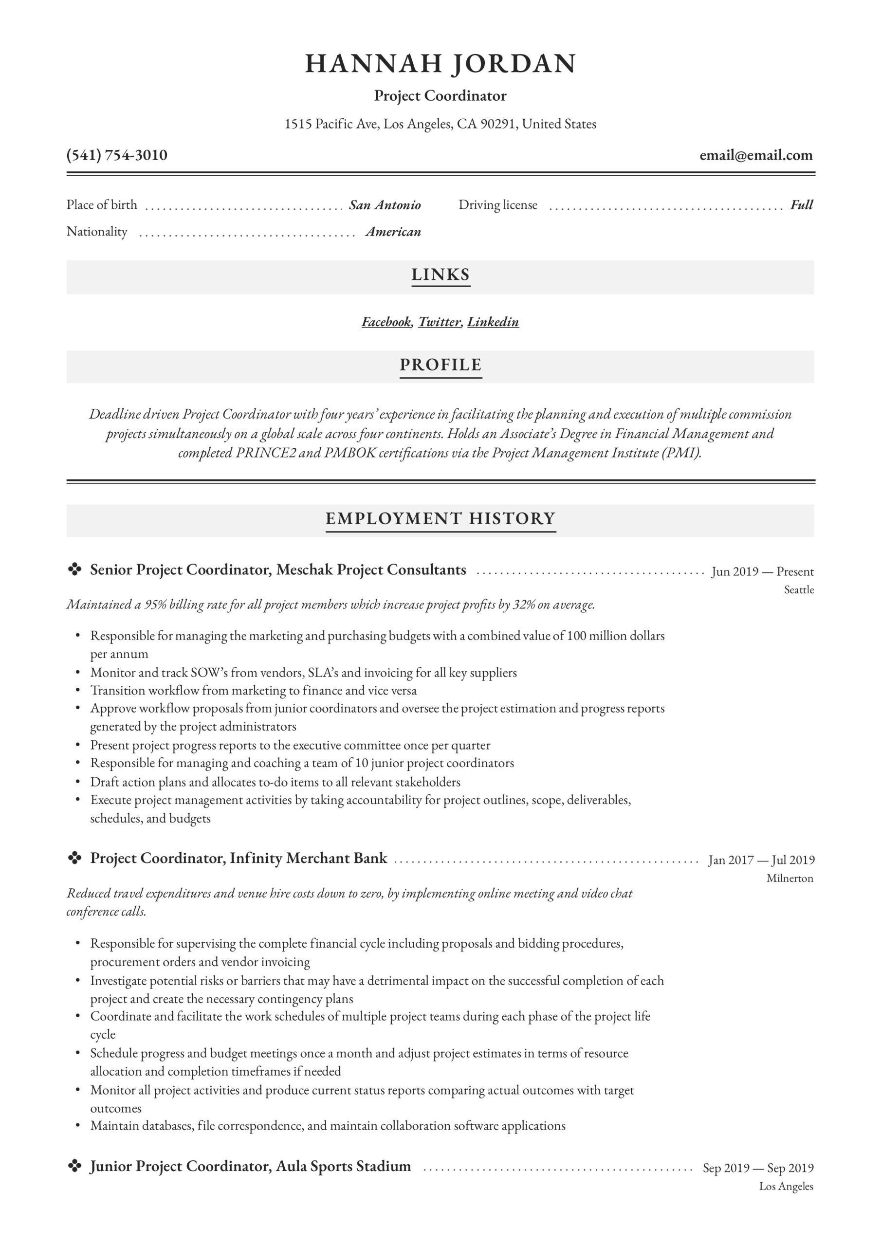 Sample Of Functional Resume for Program Coordinator Project Coordinator Resume & Writing Guide  12 Examples 2020
