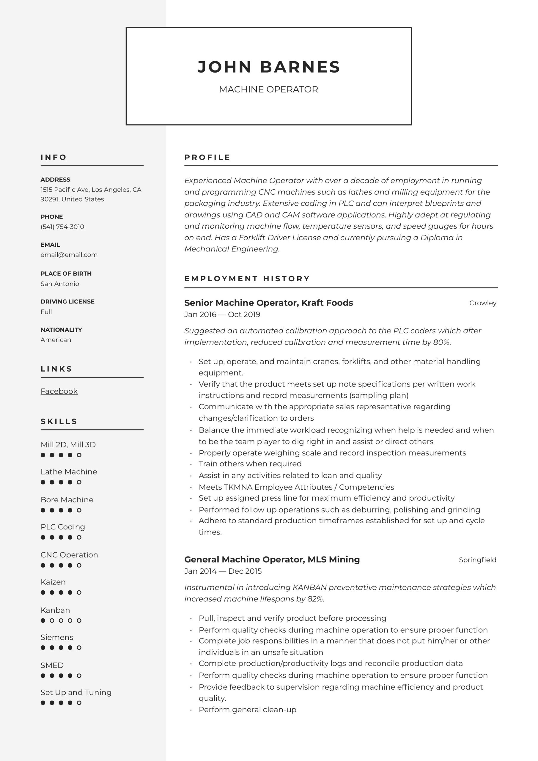 Sample Of Resume for Production Operator Machine Operator Resume & Writing Guide  12 Templates 2020