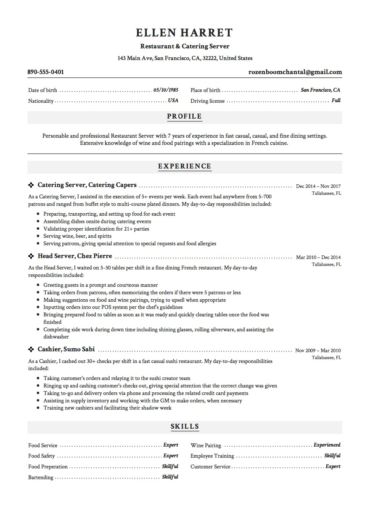 Sample Of Resume for Restaurant Server Server Resume & Writing Guide   17 Examples (free Downloads) 2020