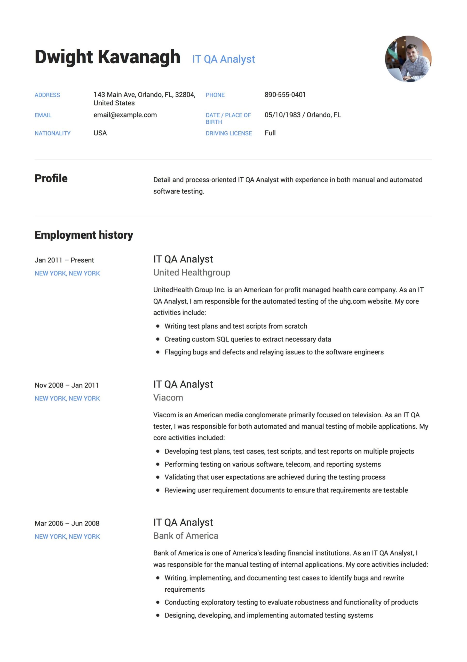 Sample Qa Tester Resume for Banking It Qa Analyst Resume & Guide 14 Templates Free