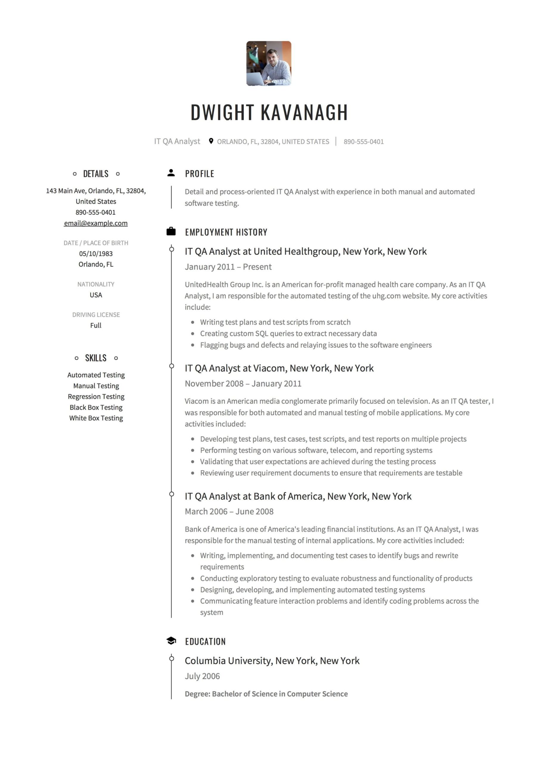 Sample Qa Tester Resume for Banking It Qa Analyst Resume & Guide 14 Templates Free