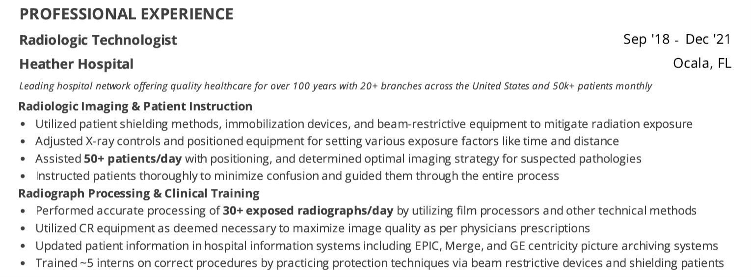 Sample Radiologic Technologist Resume with Experience Radiologic Technologist Resume: 2022 Guide with Examples to Bag Jobs