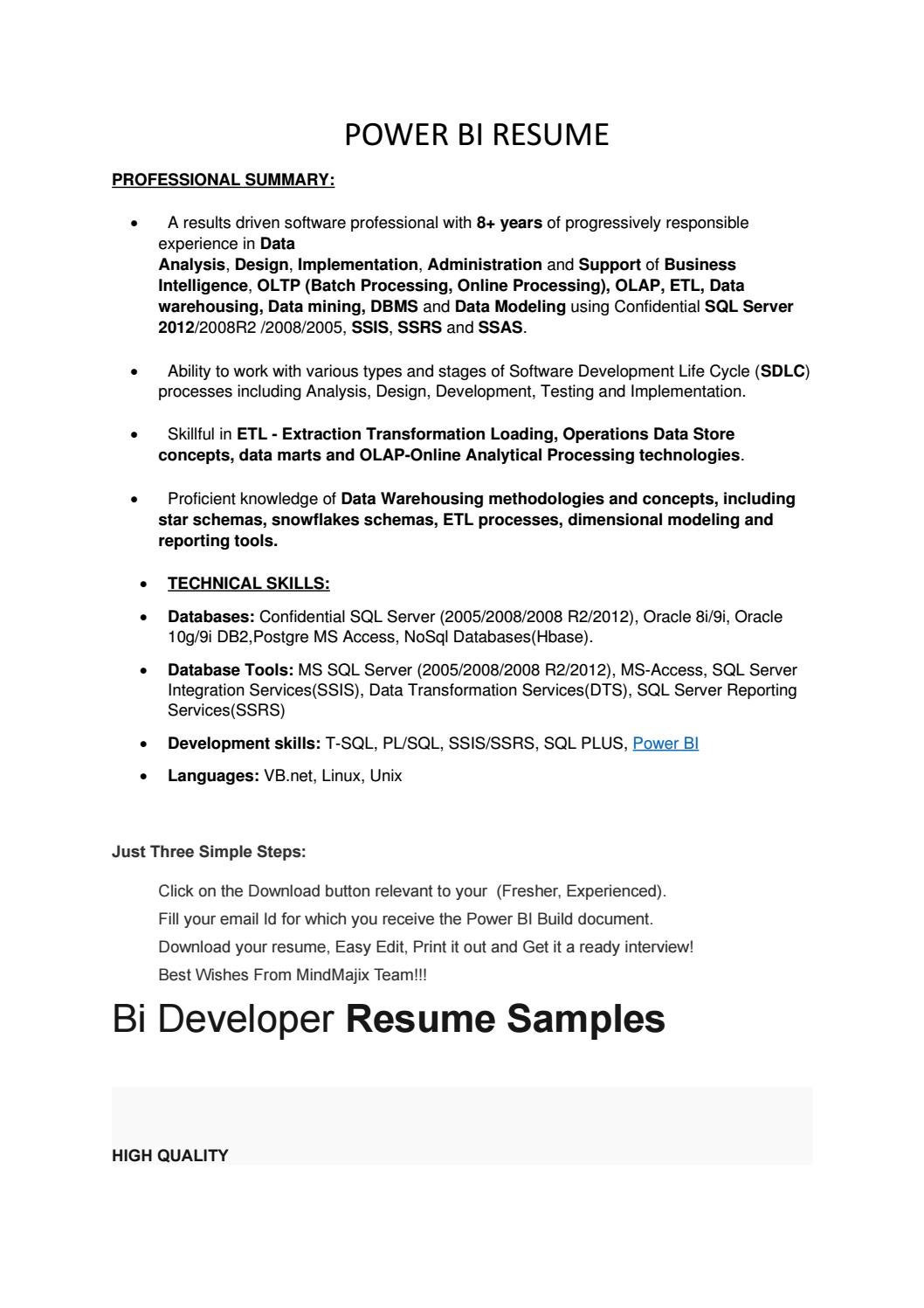 Sample Resume Database Sql Server Students Power Bi Resume by Lillydass12 – issuu
