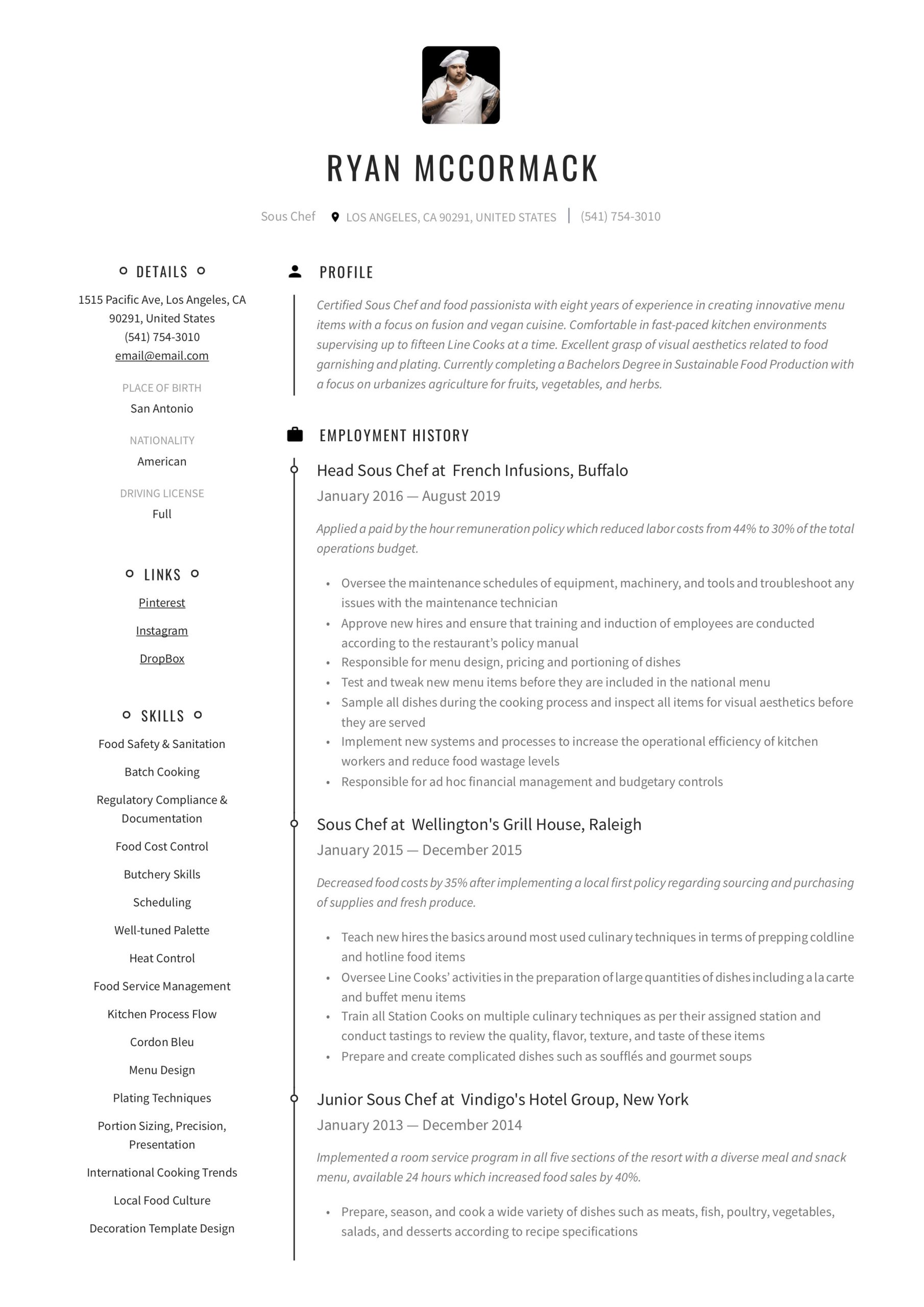 Sample Resume for A Pastry Chef sous Chef Resume & Writing Guide  12 Resume Examples 2020