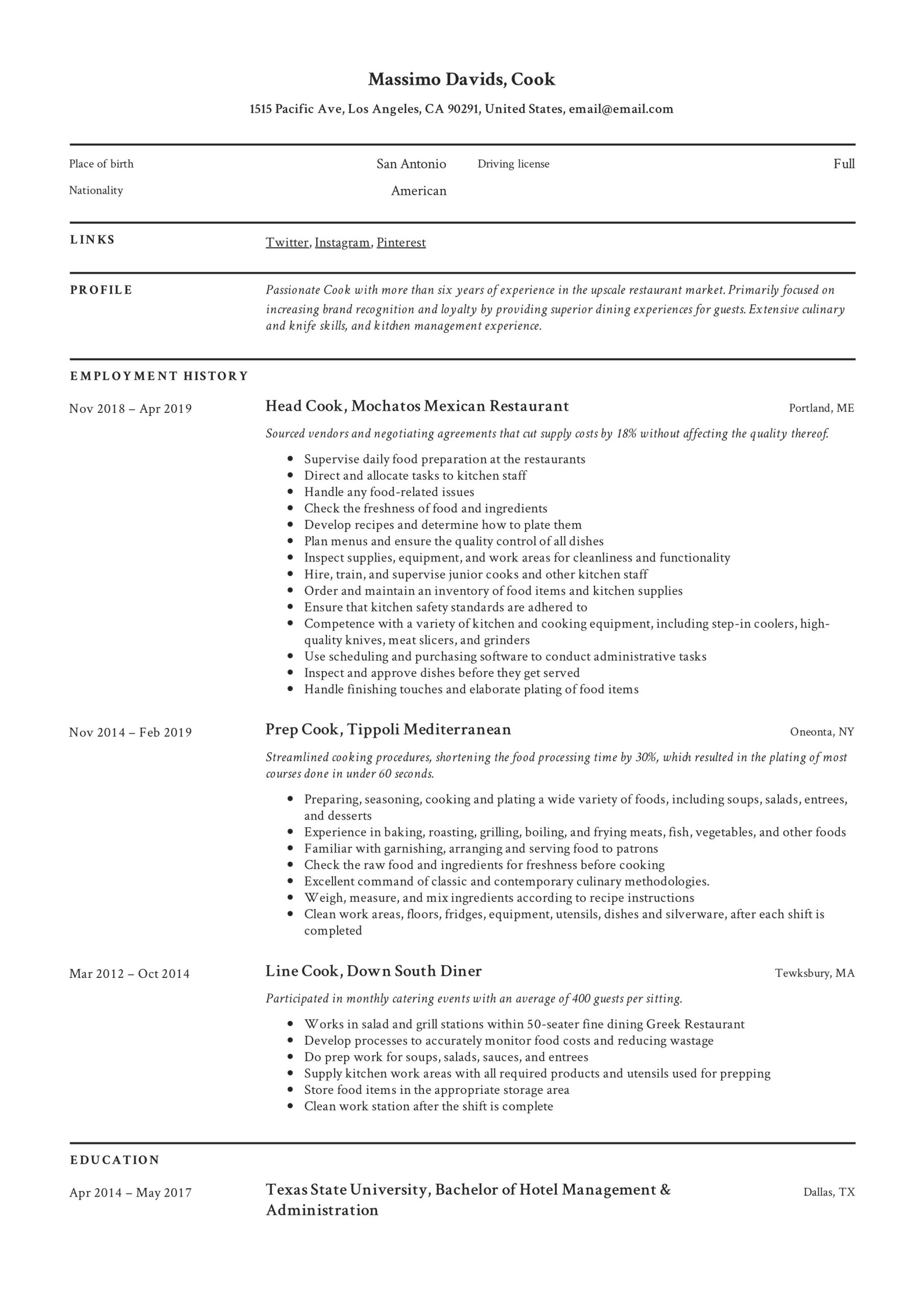 Sample Resume for A Prep Cook Cook Resume   Writing Guide 12 Resume Templates 2022