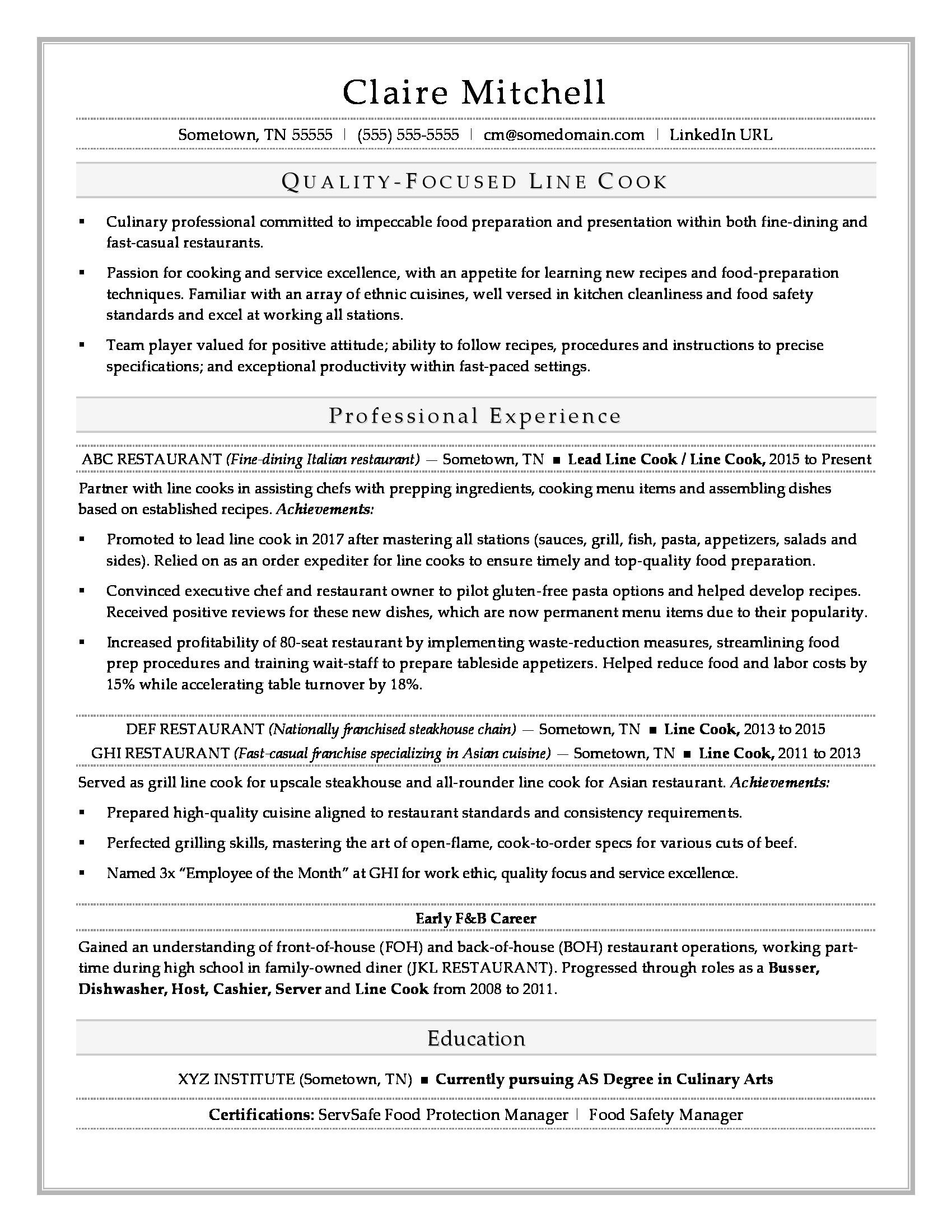 Sample Resume for A Prep Cook Line Cook Resume Monster.com