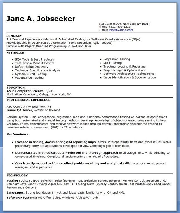 Sample Resume for An Entry Level Qa software Tester Qa software Tester Resume Sample Entry Level