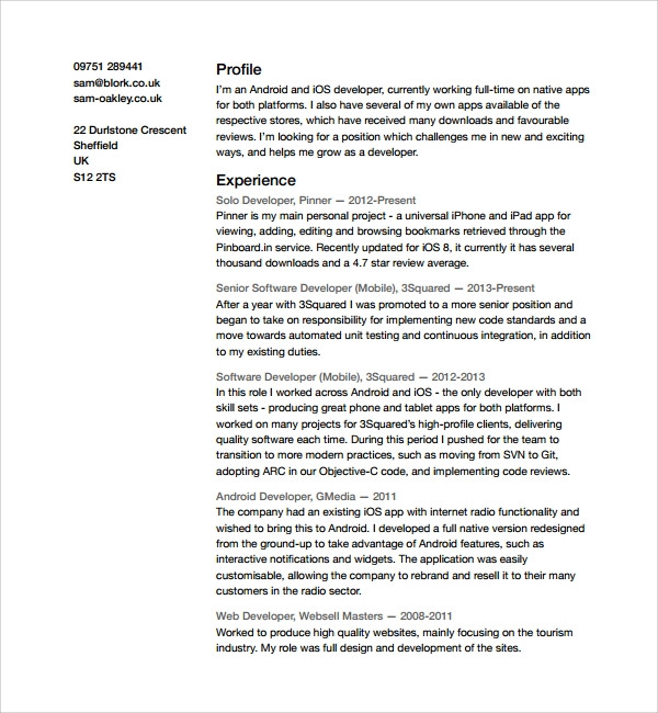 Sample Resume for android Developer Fresher Free 11 Sample android Developer Resume Templates In Pdf