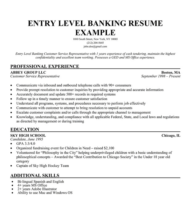 Sample Resume for Applying Bank Jobs Entry Level Bank Resume