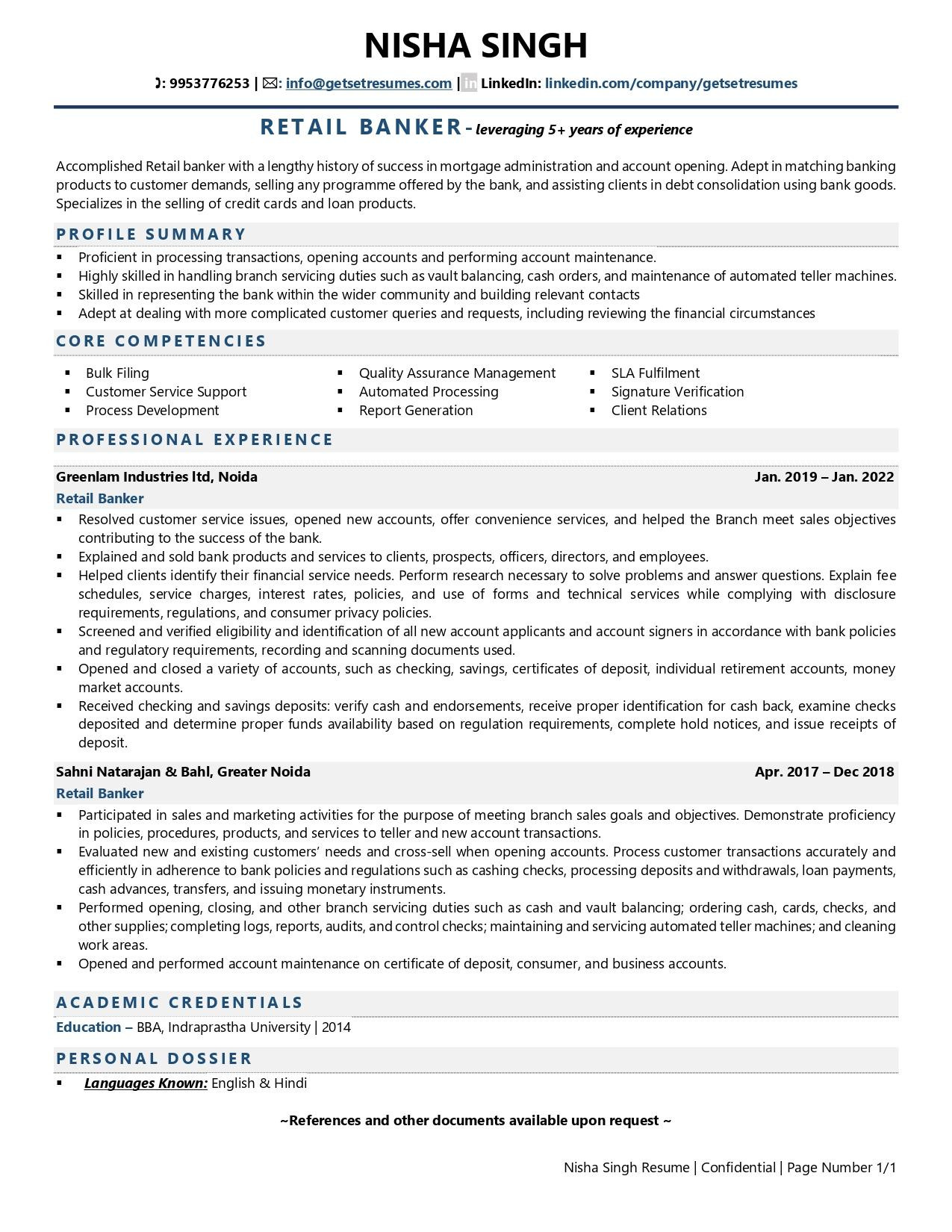 Sample Resume for Bank Jobs In India Retail/ Consumer Banker Resume Examples & Template (with Job …