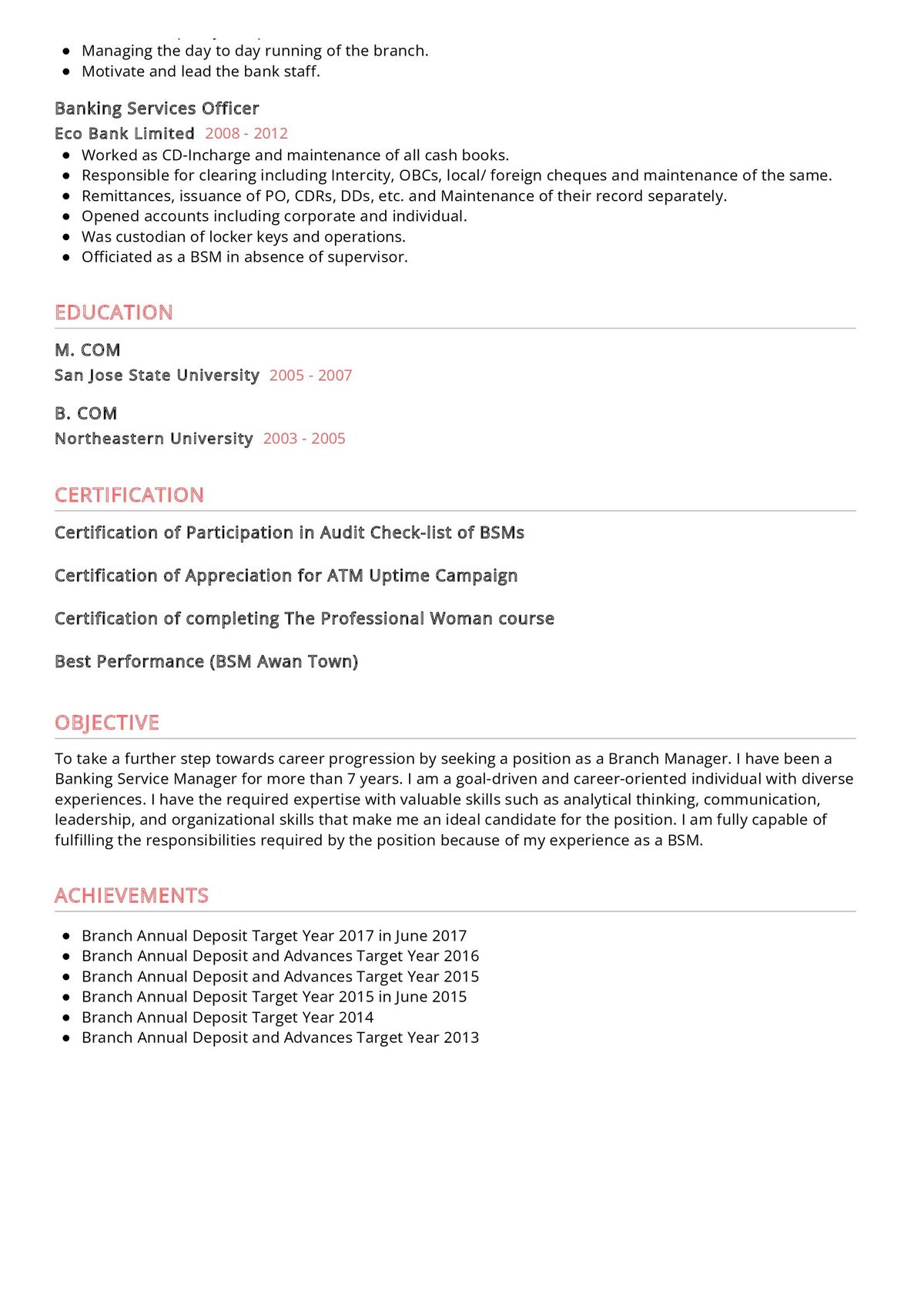 Sample Resume for Bank Service Manager Banking Services Officer Resume Sample 2022 Writing Tips …