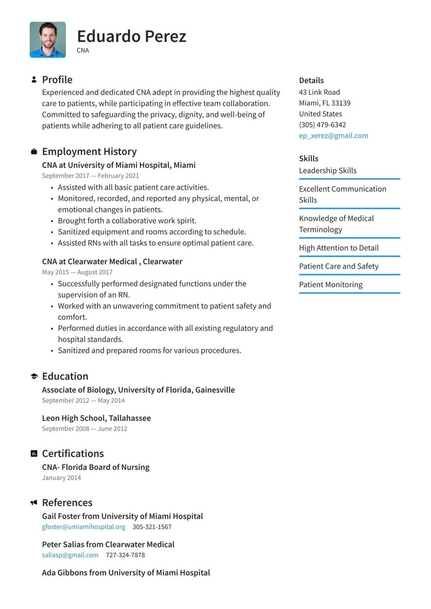 Sample Resume for Cna with Previous Experience Cna Resume Examples & Writing Tips 2021 (free Guide) Â· Resume.io