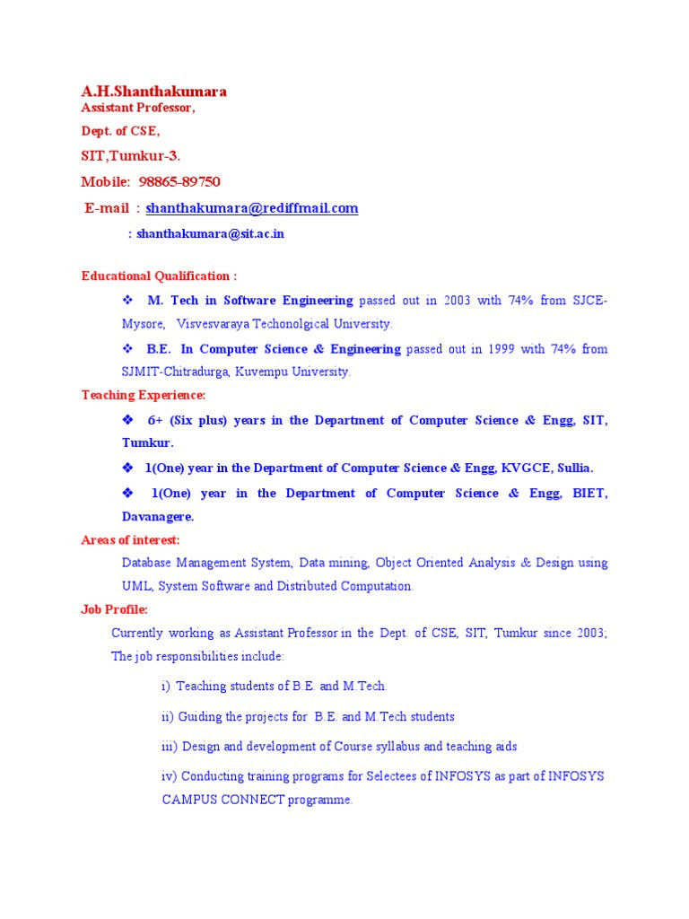 Sample Resume for Computer Science Teacher In India asst Prof Resume Template Pdf Computer Science Science and …