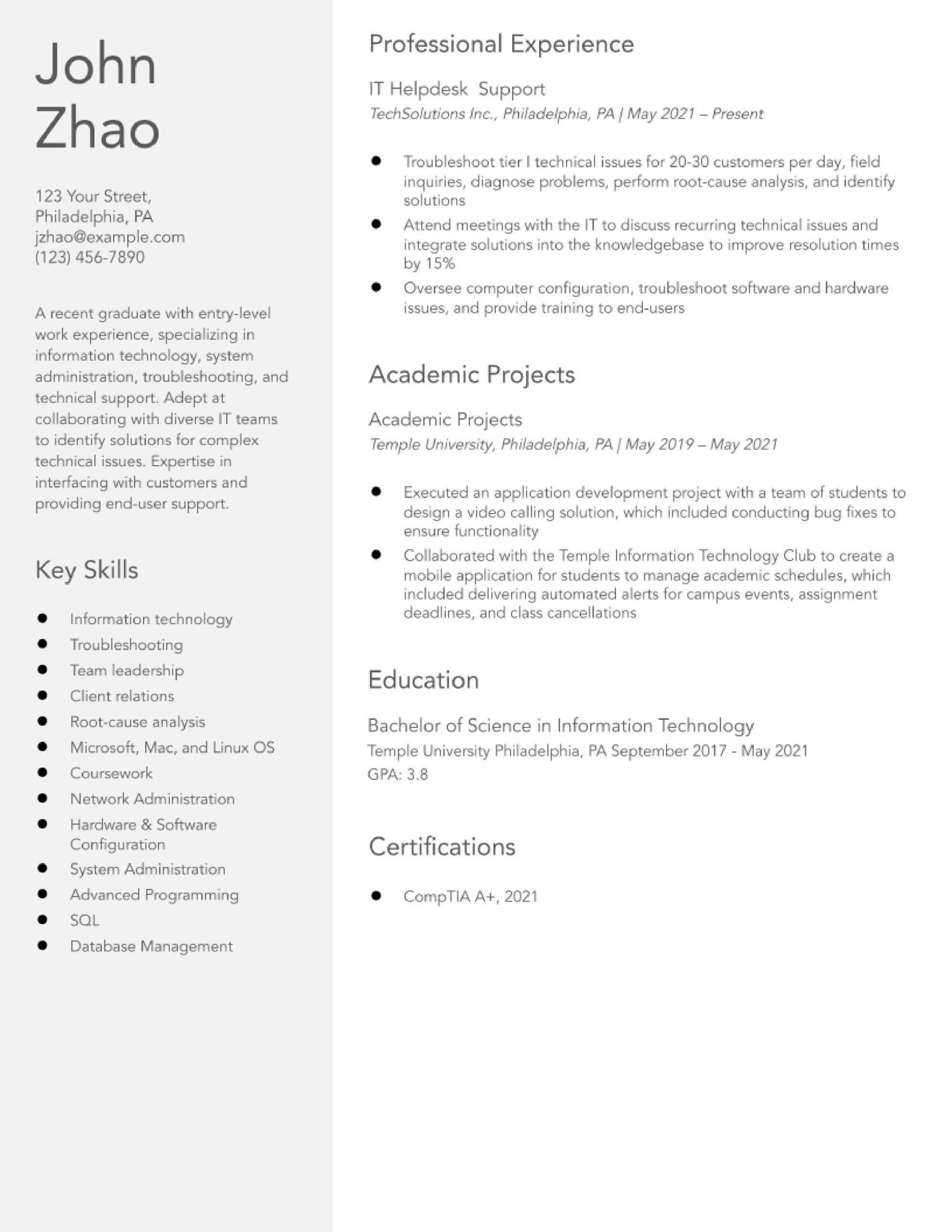 Sample Resume for Computer Technician Fresh Graduate Entry-level Information Technology Resume Examples In 2022 …