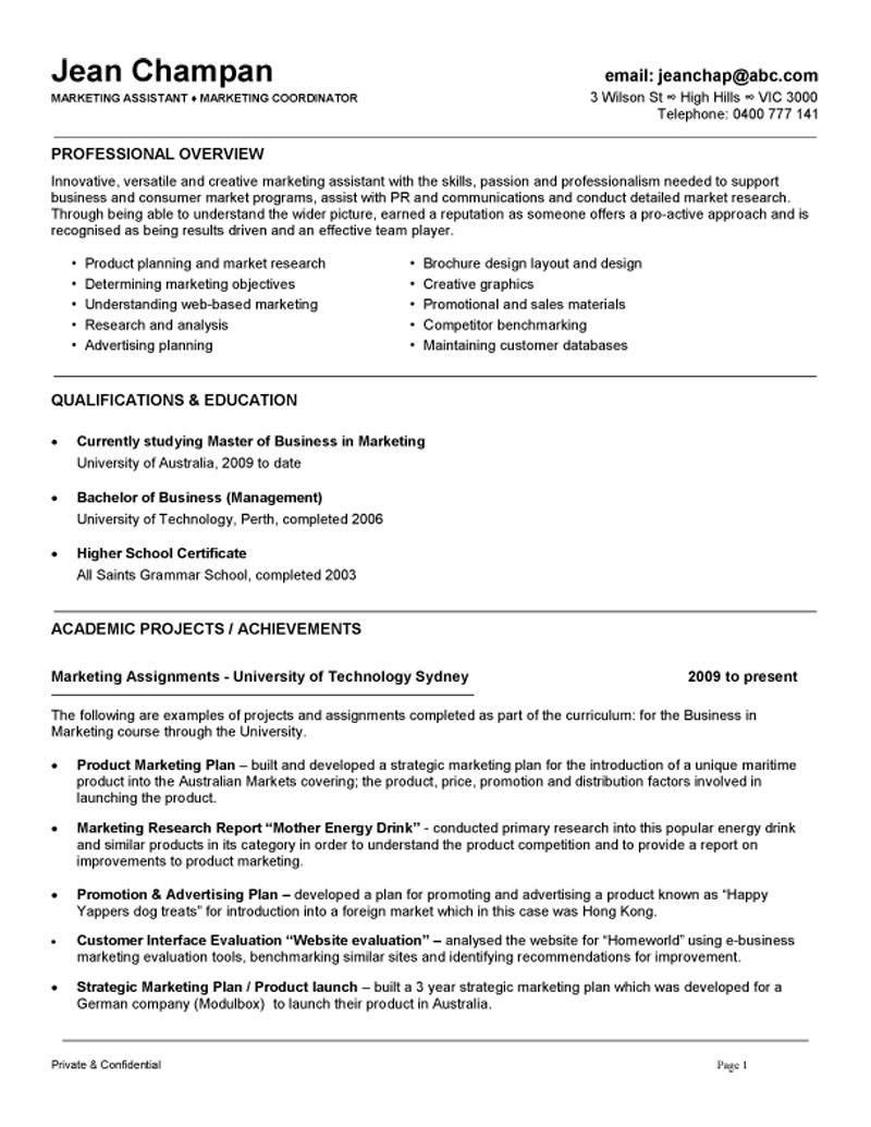 Sample Resume for Entry Level Marketing Coordinator Marketing assistant Resume