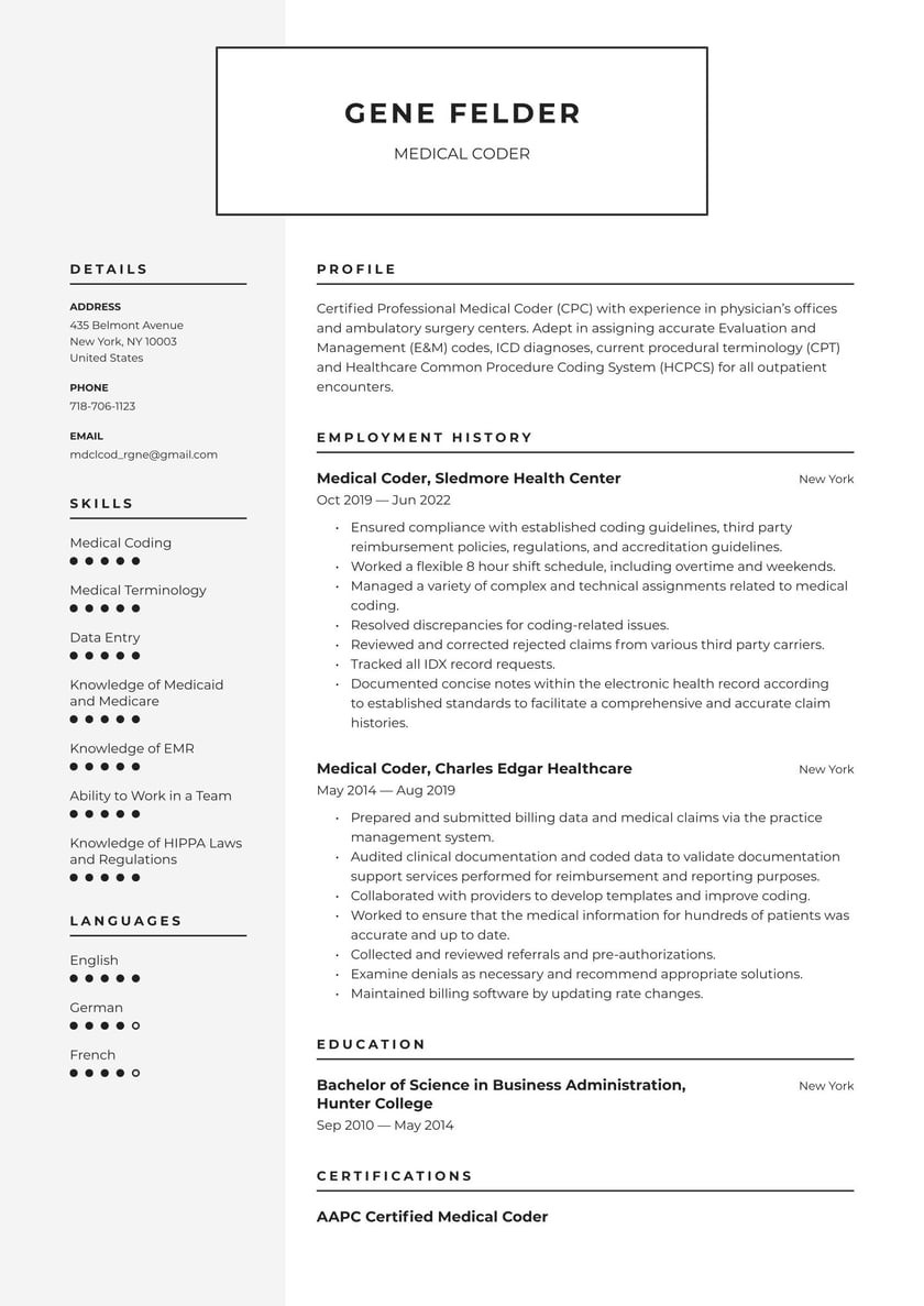 Sample Resume for Entry Level Medical Billing and Coding Medical Coder Resume Examples & Writing Tips 2022 (free Guide)