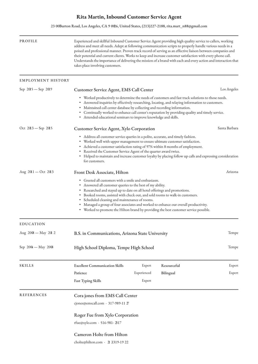 Sample Resume for Entry Level Non Voice Representative Call Center Agent Resume Examples & Writing Tips 2022 (free Guide)